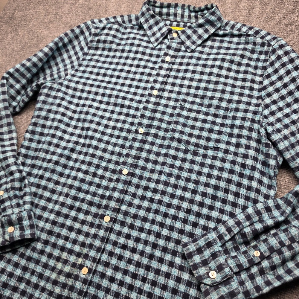 Prince & Fox Flannel Shirt Mens Large L Teal Blue Navy Gingham Check Button Fron